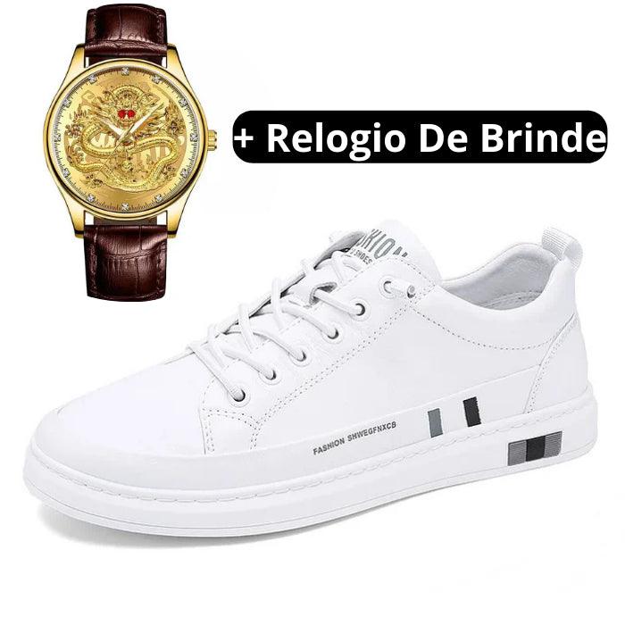 Tênis Masculino iziFlat - Couro Legítimo + Relógio de Brinde Hoje - Useizibr