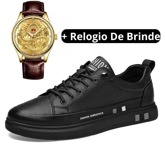 Tênis Masculino iziFlat - Couro Legítimo + Relógio de Brinde Hoje - Useizibr