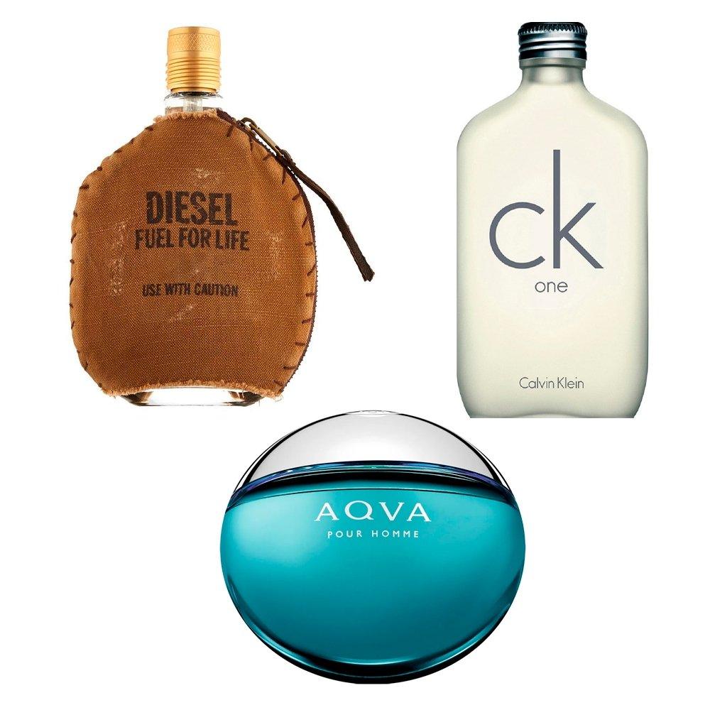 Combo de 3 Perfumes Masculinos - Diesel Fuel For Life, CK Be One Masculino e Bvlgari Aqva - Useizibr
